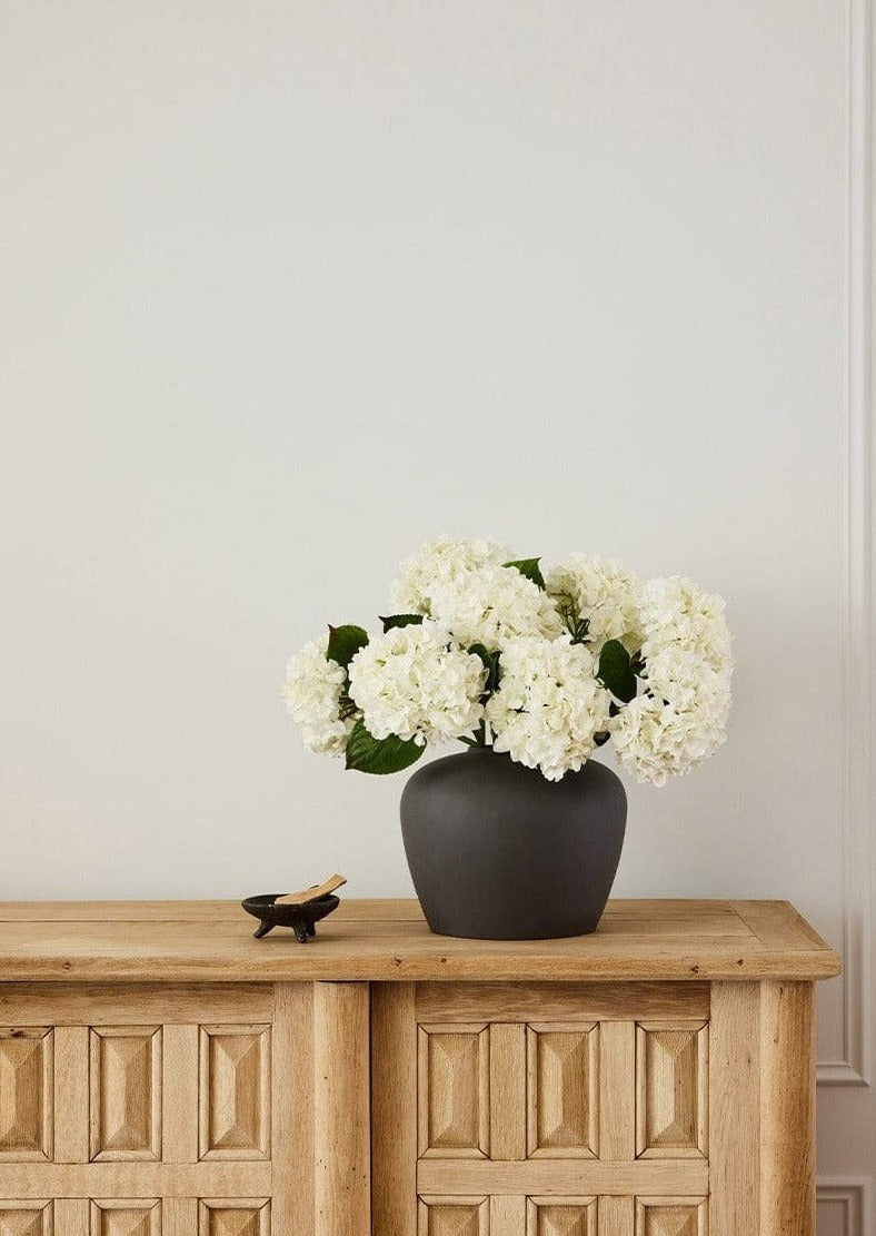 Faux Flowers Real Touch Hydrangea Stem in Talc White - 18"