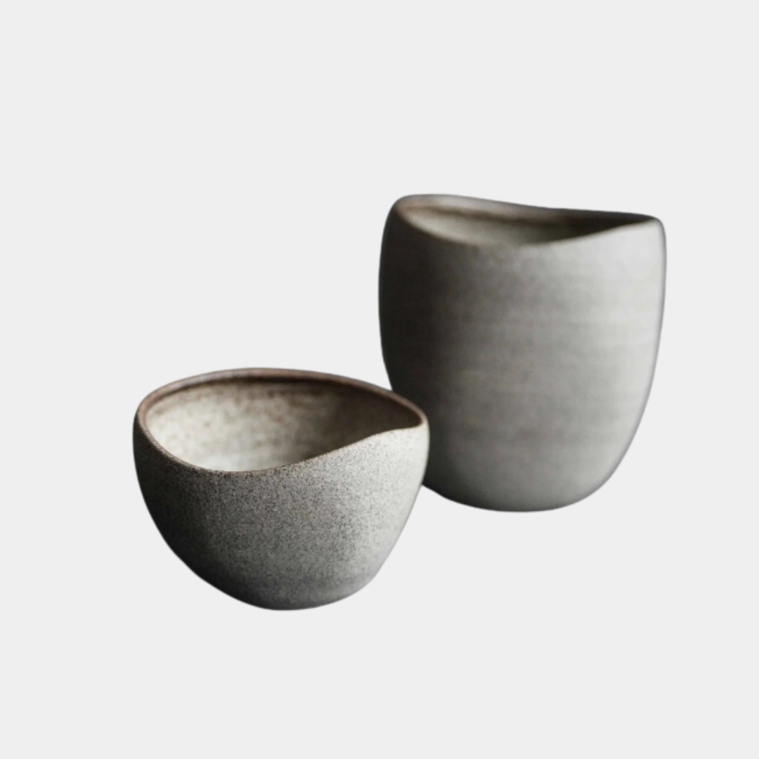 Stone - "SHELL" wheel thrown cup tumbler, altered, stoneware