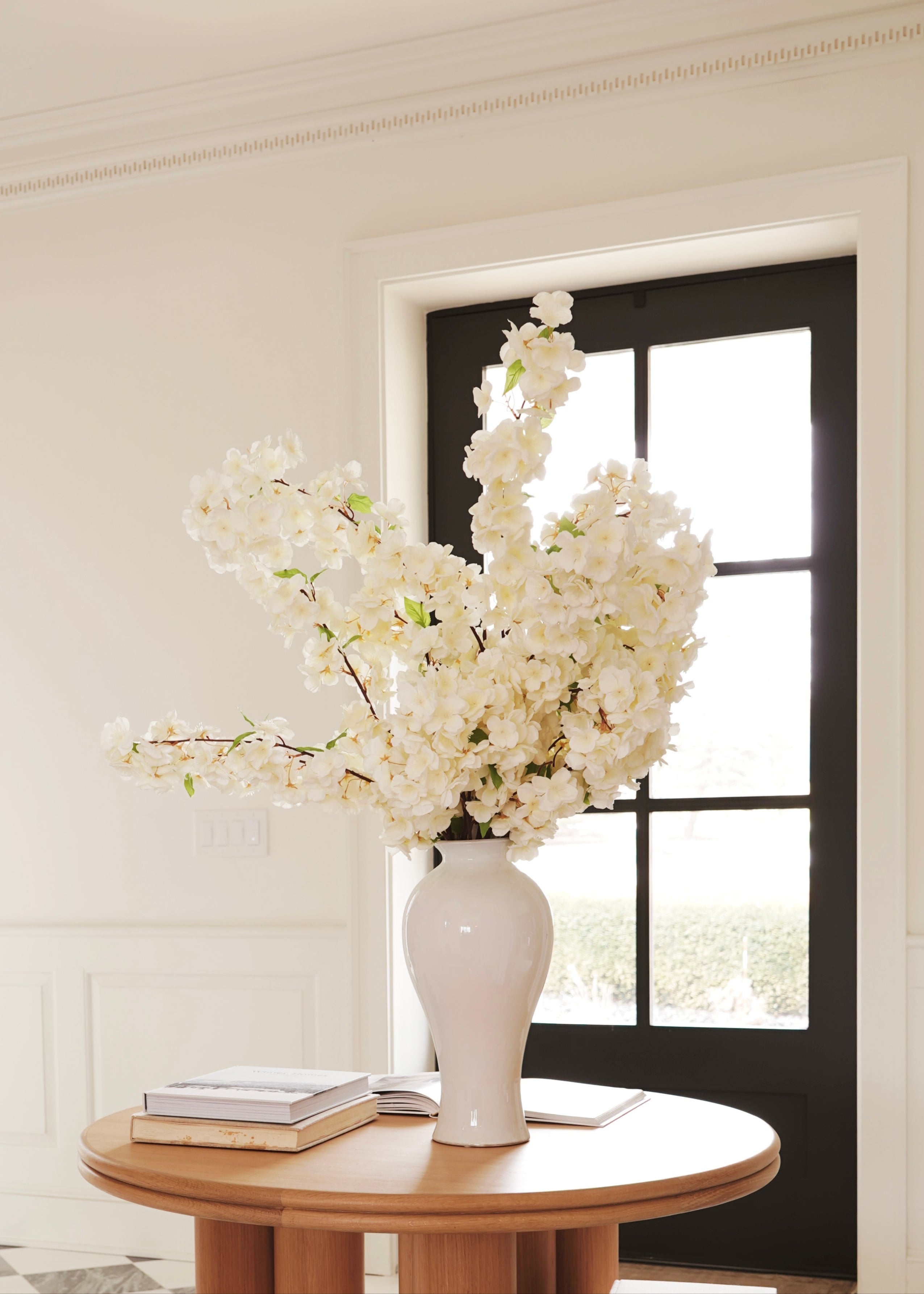 Faux Flowers Cherry Blossom Stem in Cream White - 44"