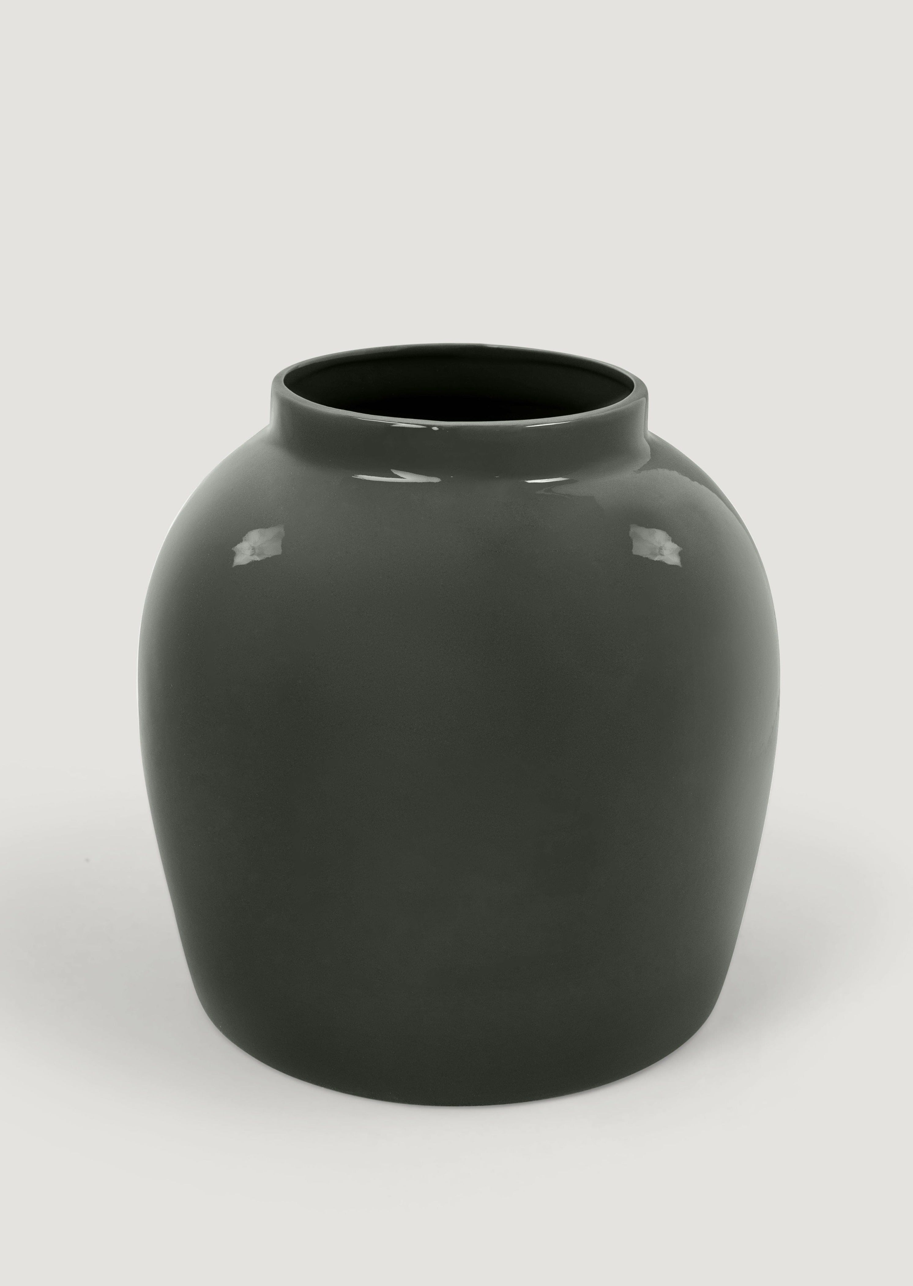 Ceramic Jar Vase in Glossy Smoked Taupe - 11"